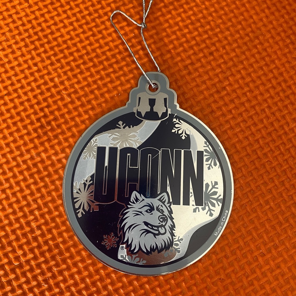 Set of two Vintage UCONN mirrored holiday ornaments